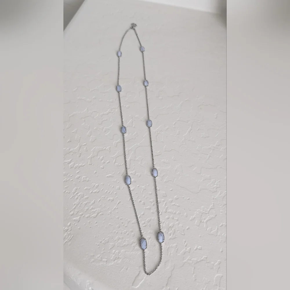 Rare Kendra Scott Blue Lace Agate Kellie Long Necklace - Picture 2 of 5